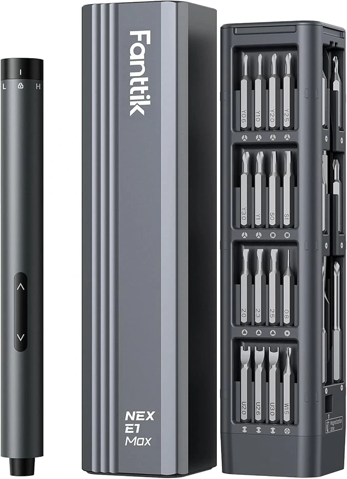 Fanttik E1 Max Electric Screwdriver, Mini Precision Screwdriver Set, 50 Magnetic Bits, Magnetic Storage, 5/32‘’Hex, Repair Tool Kit for Electronics Phone Camera Laptop Watch (Grey)