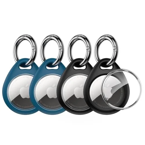 UNBREAKcable AirTag Holder for Apple - 4 Pack Air Tag Case [Fit Tightly Design] [Easy to Install] [Hold Securely] Waterproof TPU Protective Cover with Metal Keychain for Kids,Pet,Luggage,Backpack,Keys