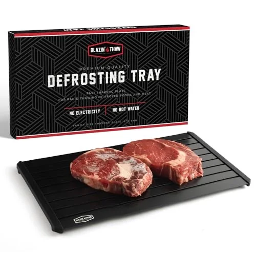 BLAZIN' THAW Defrosting Tray for Frozen Meat | 16" Family-Size | Aluminium Plate for Thawing Frozen Food | Natural Thawing Process | No Microwaves, No Cold/Warm Water Required |