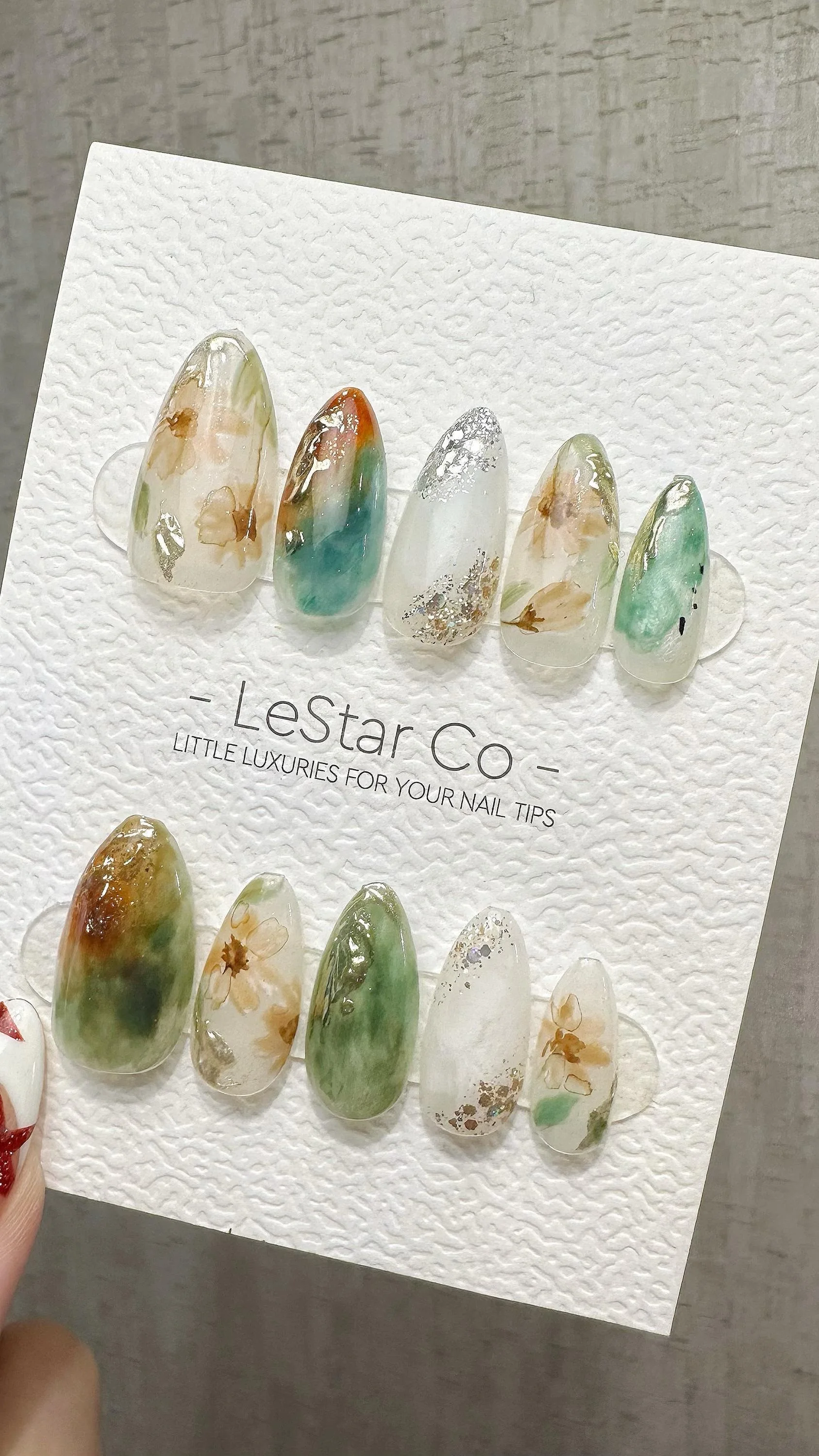 Handmade Woodland Floral Press-On Nails (Etsy)