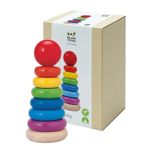 4. PlanToys Wooden Stacking Ring Toy (Eco-Friendly Wooden Toy)