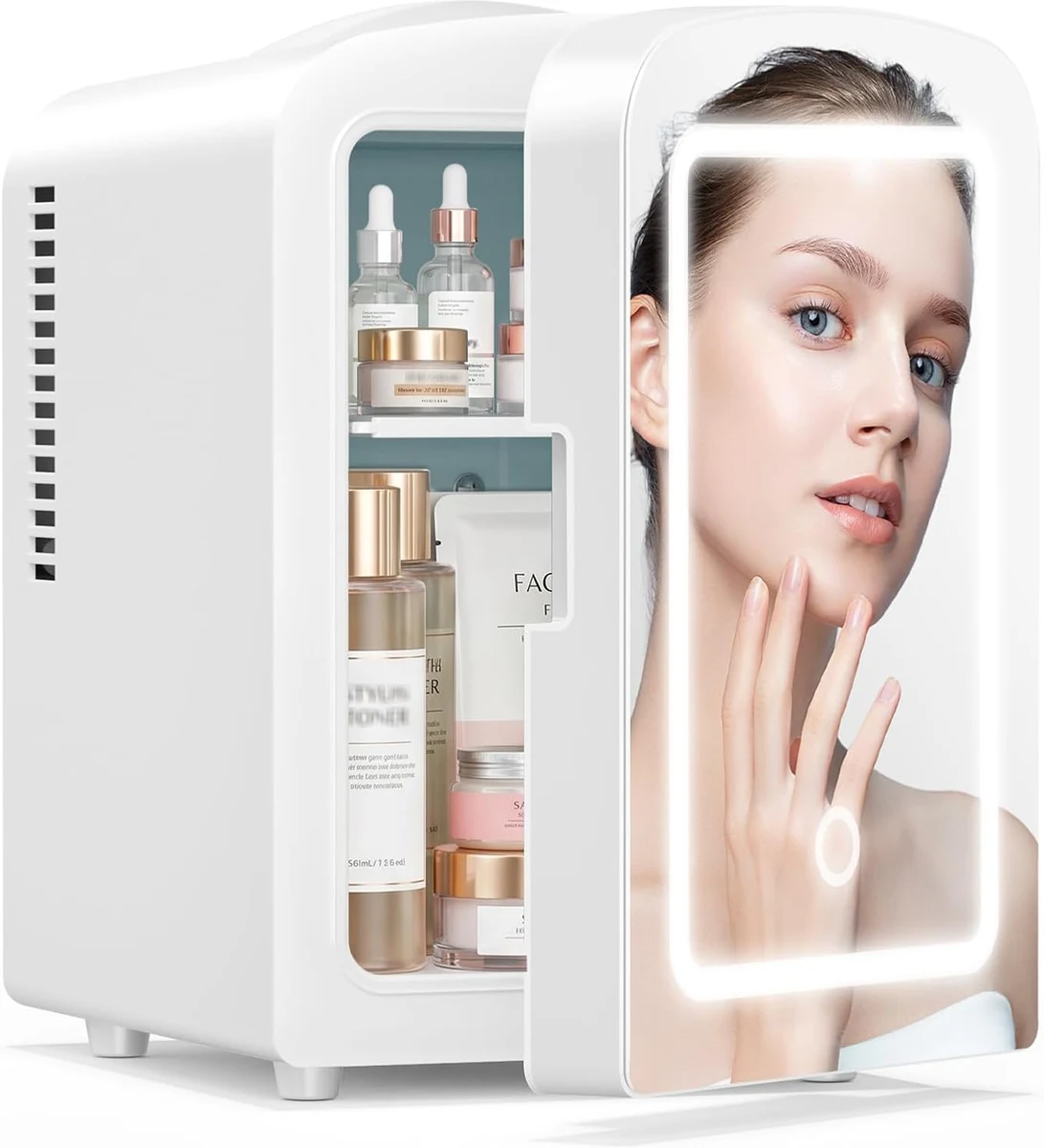 11. Xbeauty Skincare Mini Fridge with LED Mirror