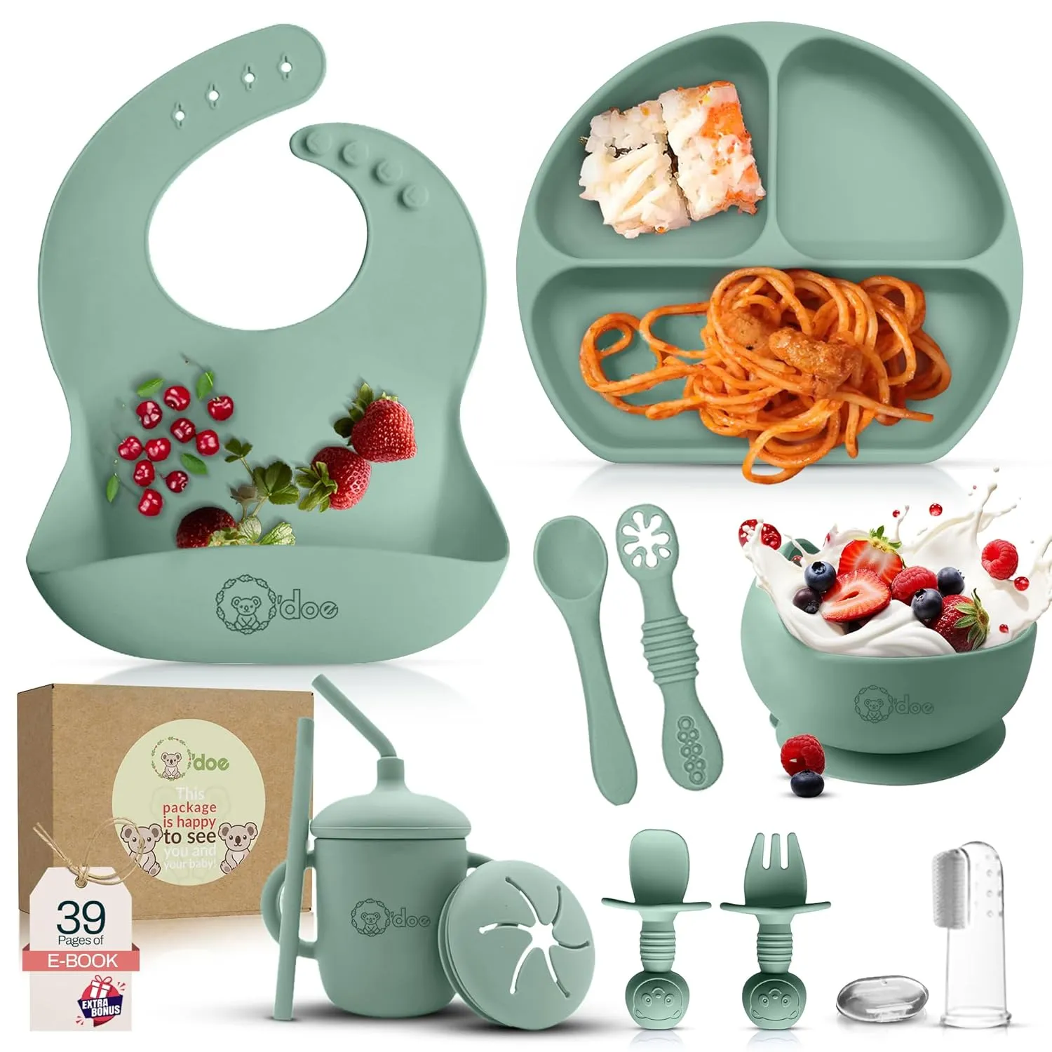 4. O'doe Silicone Bibs + Spoon Set