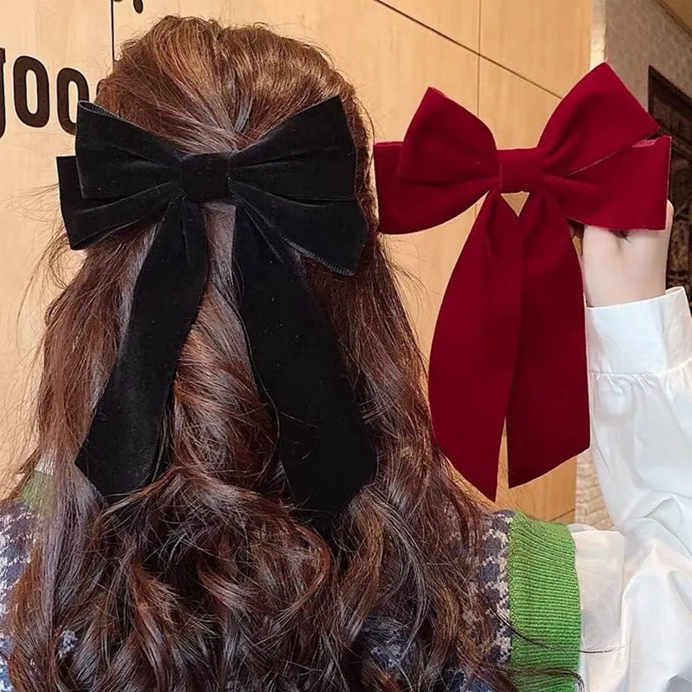Velvet Bow Claw Clips (Black)