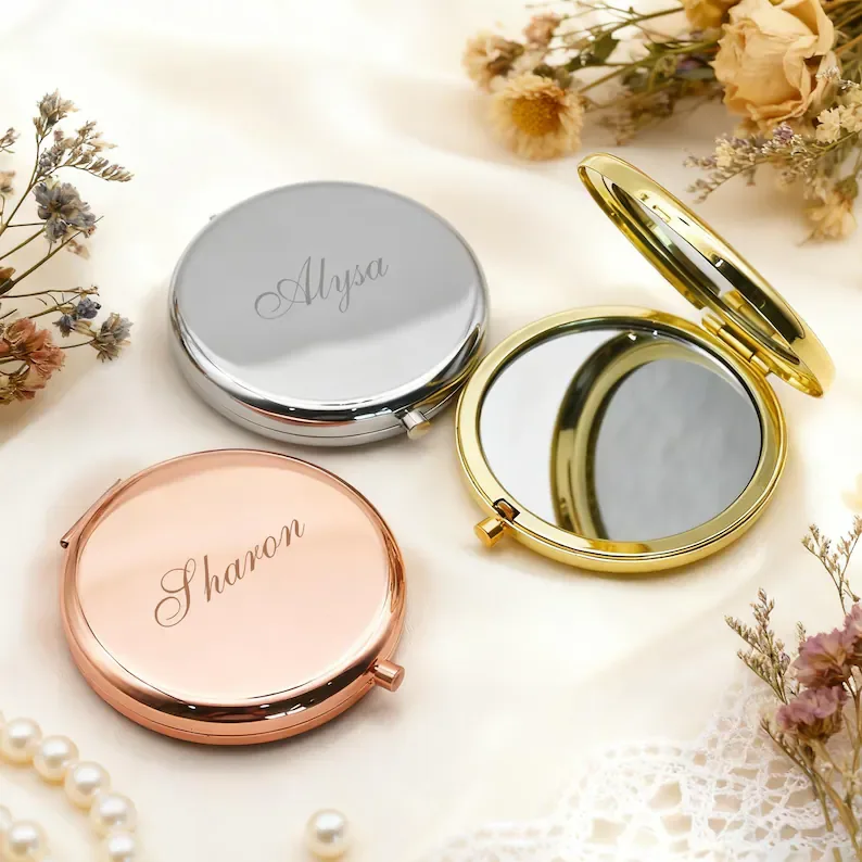 12. Custom Engraved Rose Gold Compact Mirror — Etsy Handmade Bridal Favor