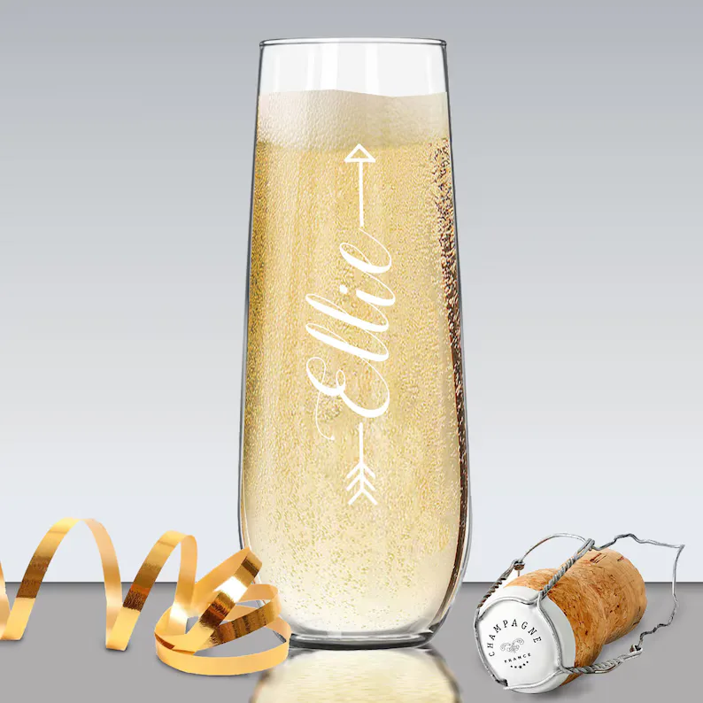 13. Monogrammed Stemless Champagne Flute — Etsy Personalized Bridal Glasses
