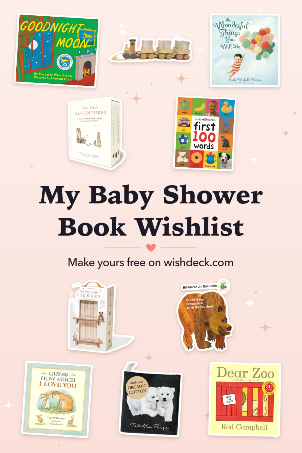 Baby shower book wishlist collage on WishDeck with board books, box sets and keepsake books