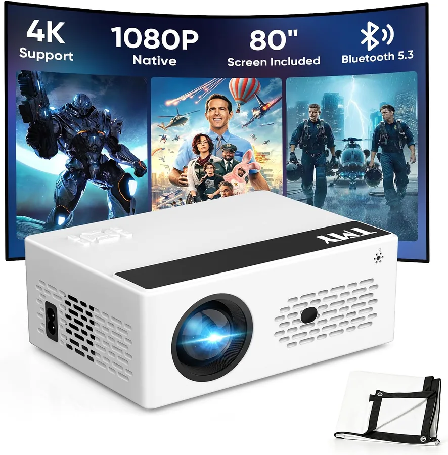 27. TMY Native 1080P Mini Projector with 80-Inch Screen