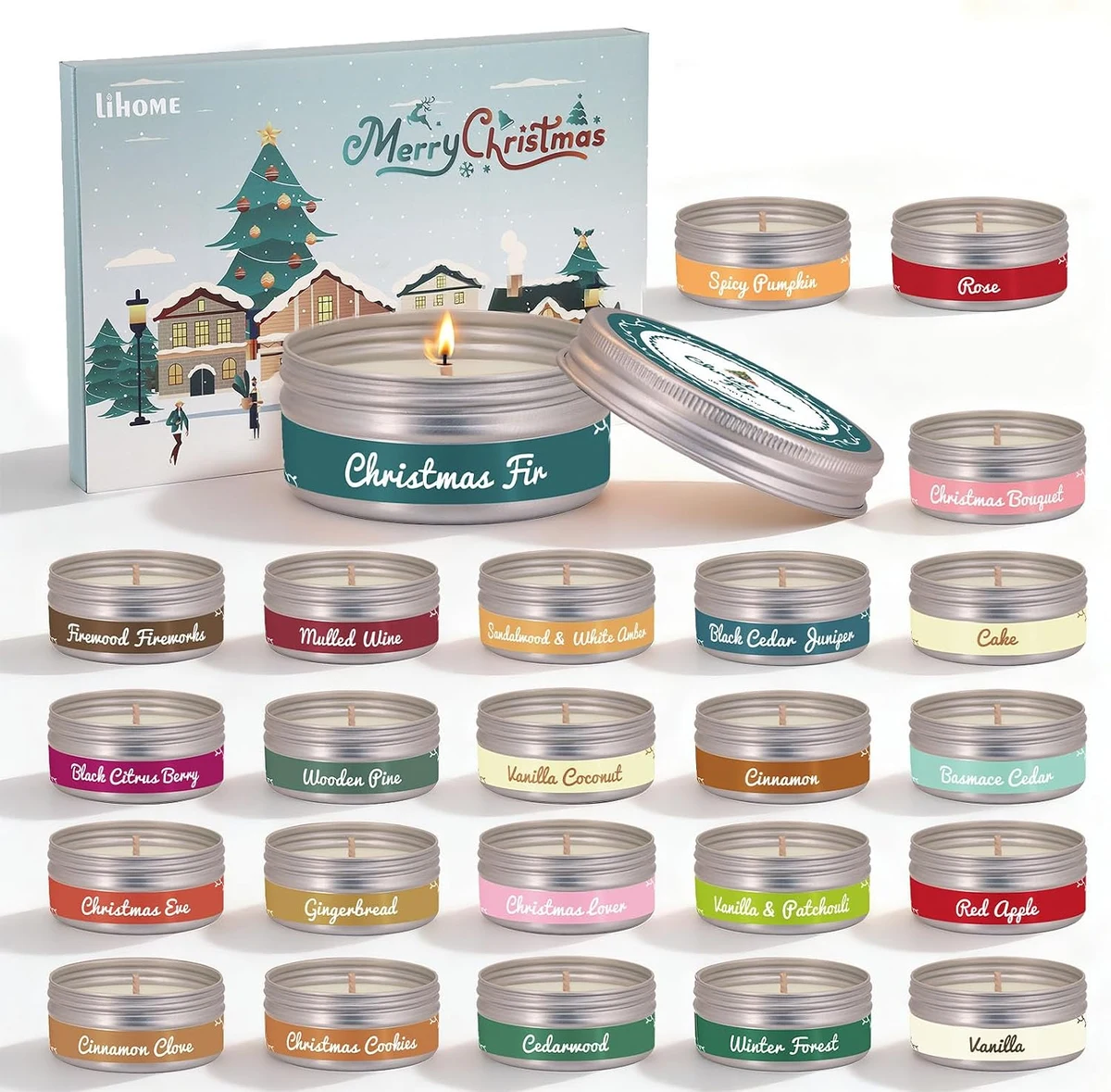 4. Lihome Candle Advent Calendar 2026 — 24 Soy Wax Tin Candles