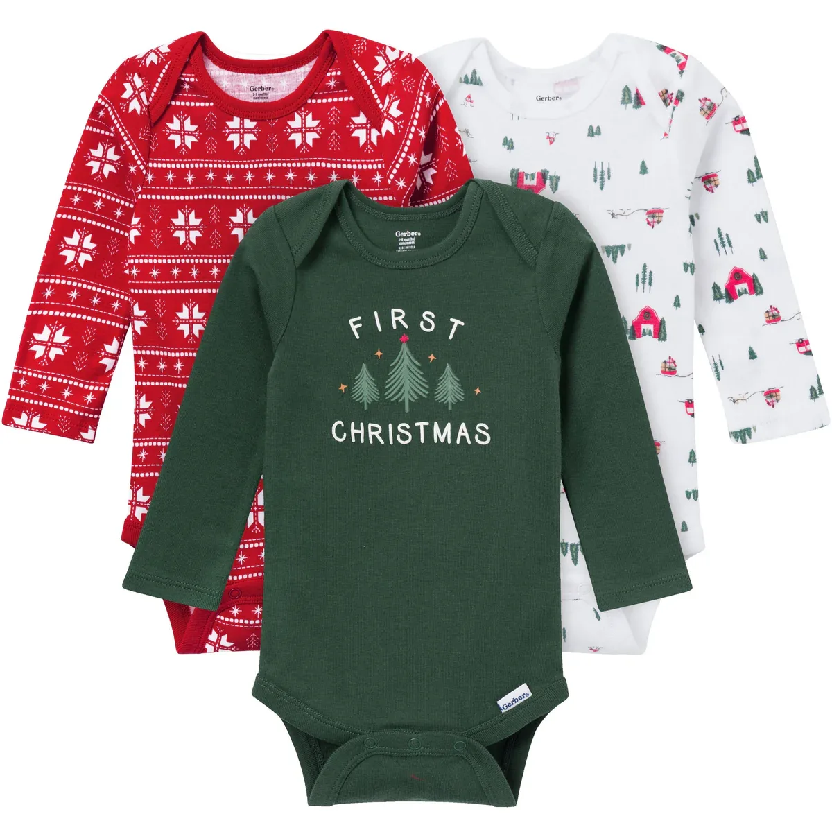 2. Gerber Baby's First Christmas Bodysuit 3-Pack