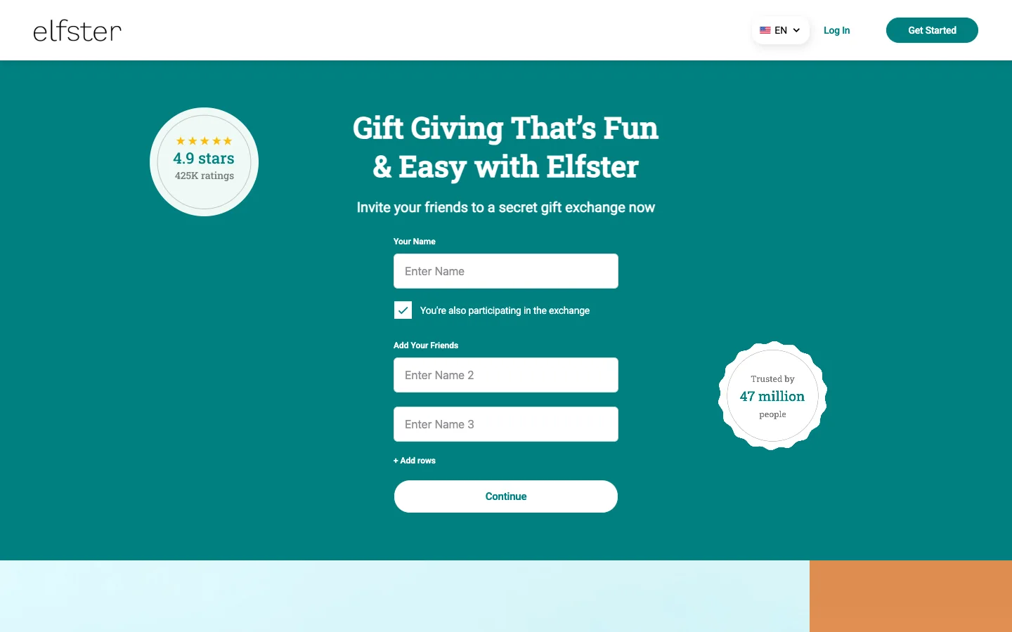 Elfster homepage — gift giving that is fun and easy, invite friends to a Secret Santa gift exchange
