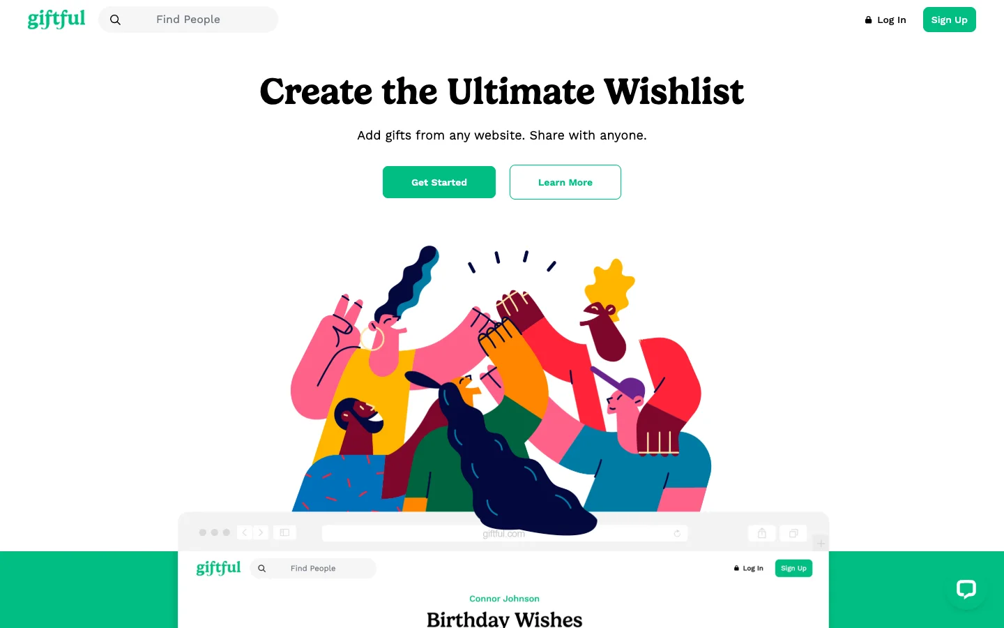 Giftful homepage — create the ultimate wishlist, add gifts from any website
