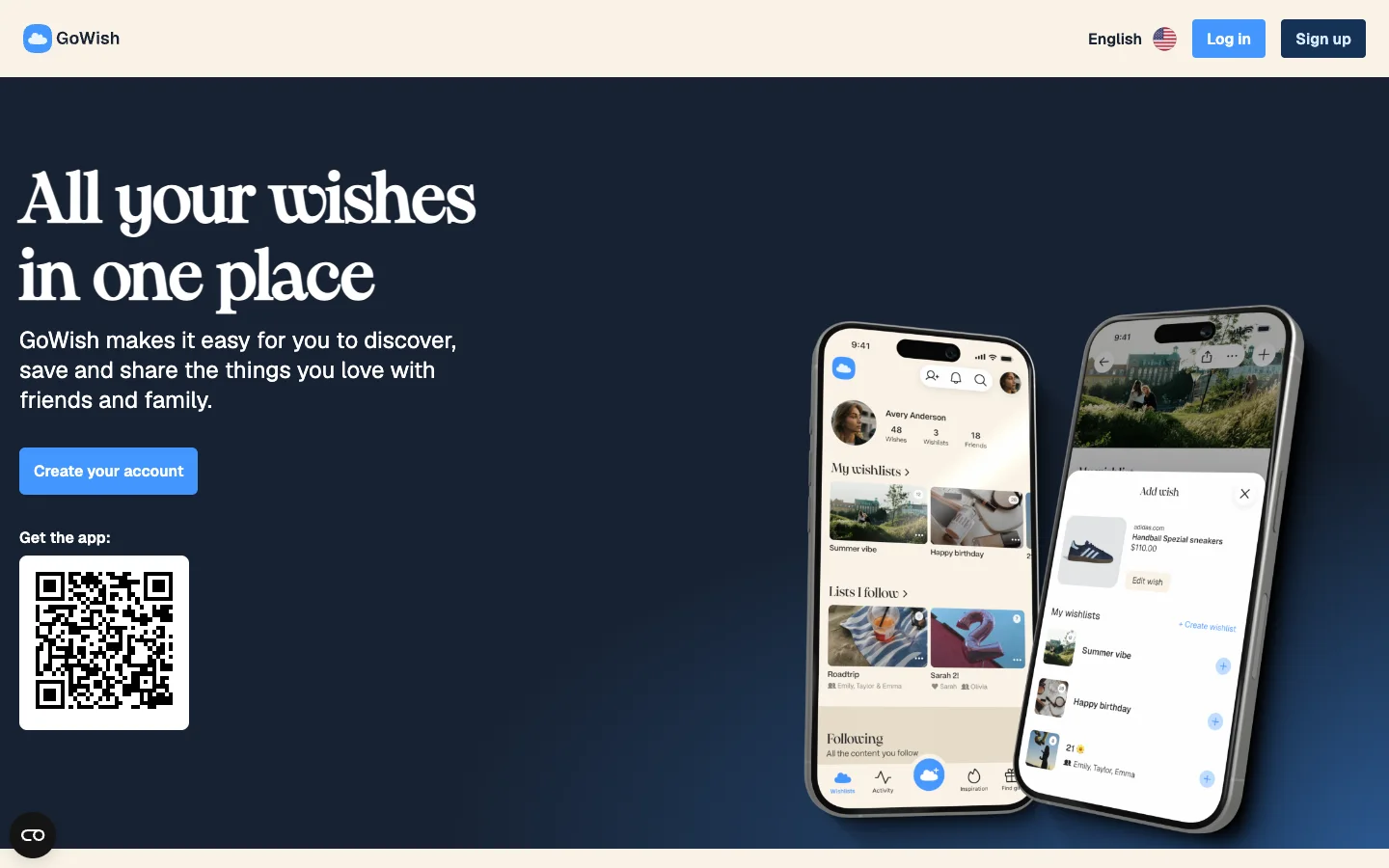 GoWish homepage — all your wishes in one place, discover, save and share