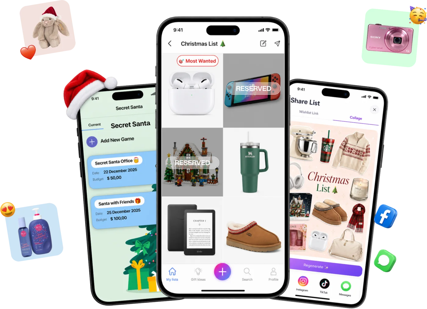 WishDeck Christmas lists — Most Wanted and reserved wishes, Secret Santa games and a shareable Christmas List collage