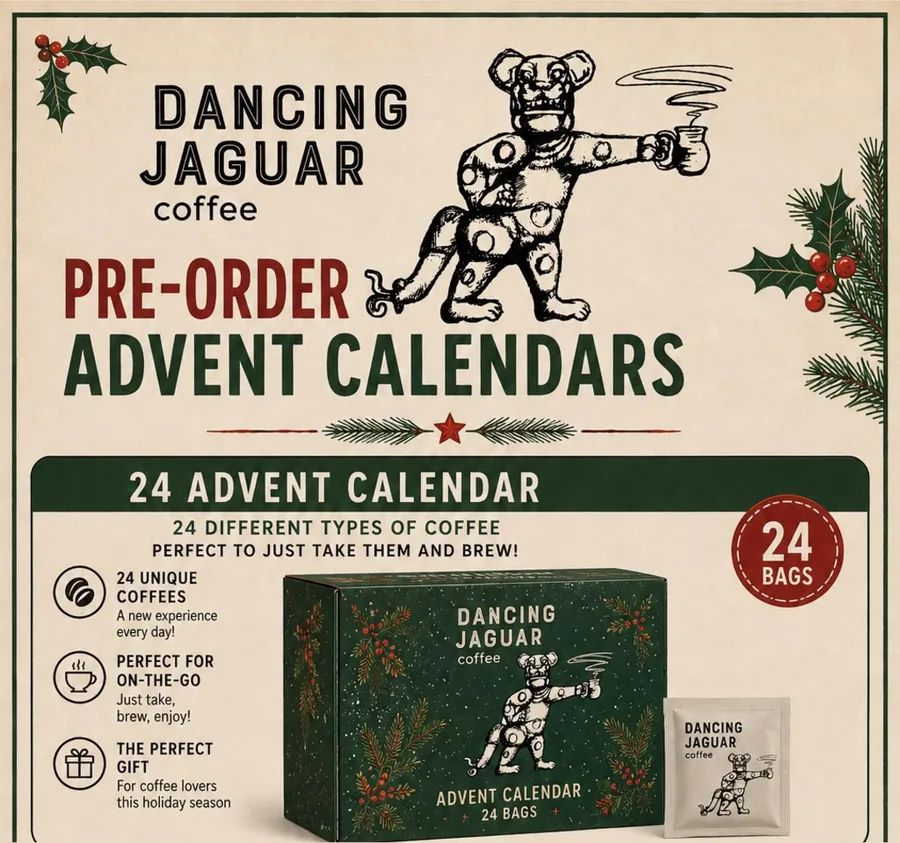 10. Dancing Jaguar 24-Day Coffee Advent Calendar 2026 (Whole Bean or Ground)