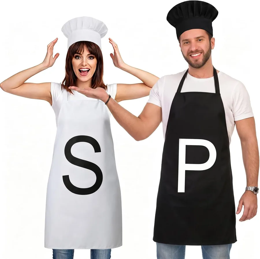 19. Salt and Pepper Apron and Hat Two-Set