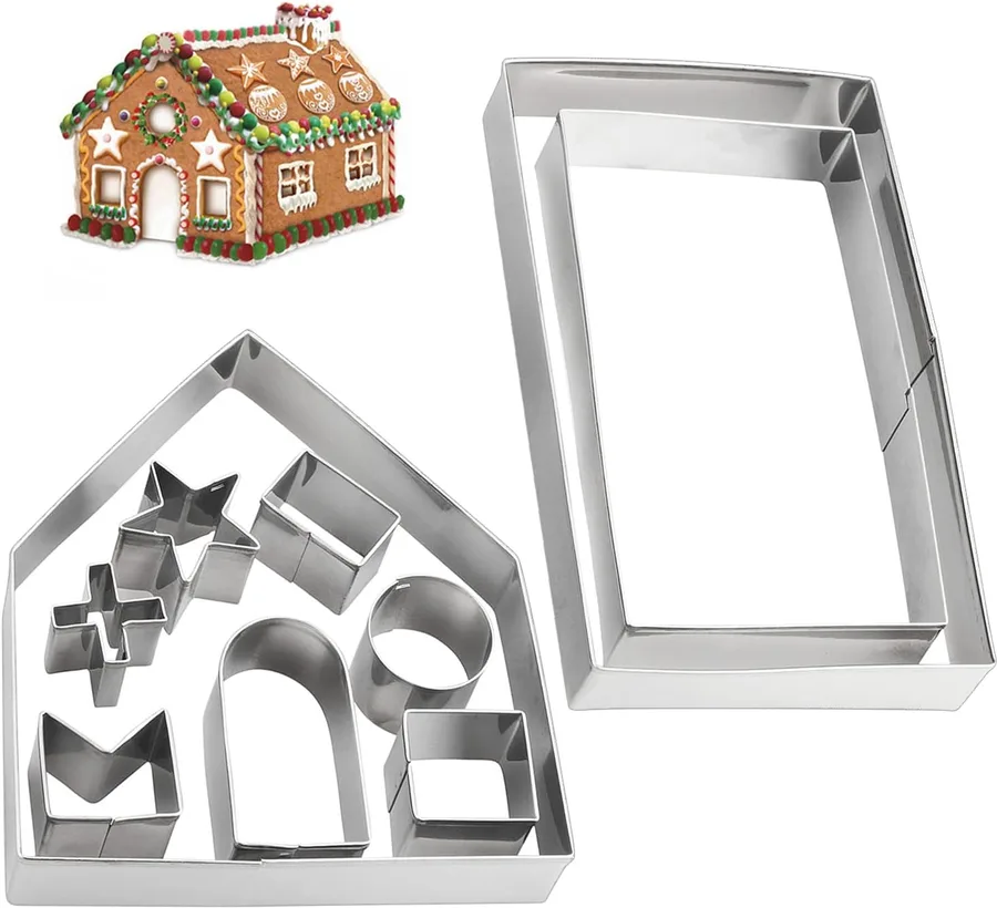 19. 3D Gingerbread House Cookie Cutter Set (10 Pieces)