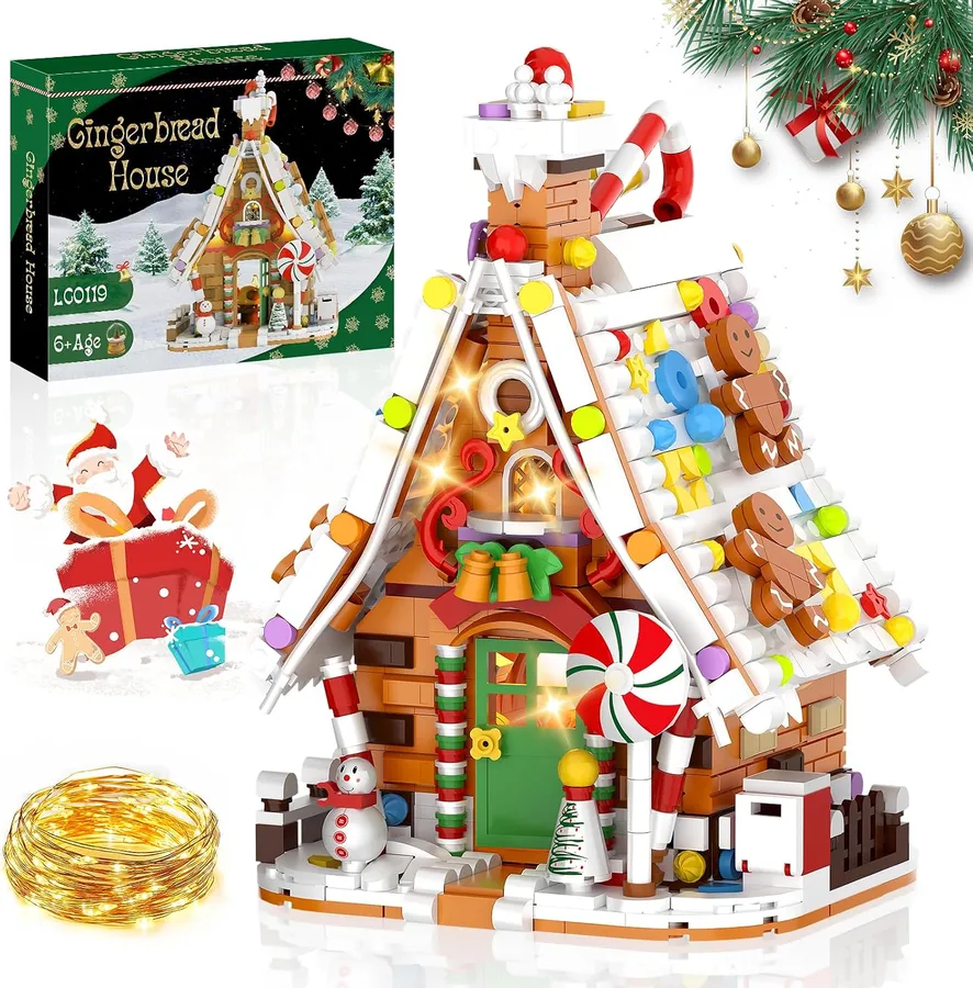 3. TENHORSES Gingerbread House Building Set with Lights (916 Pieces)