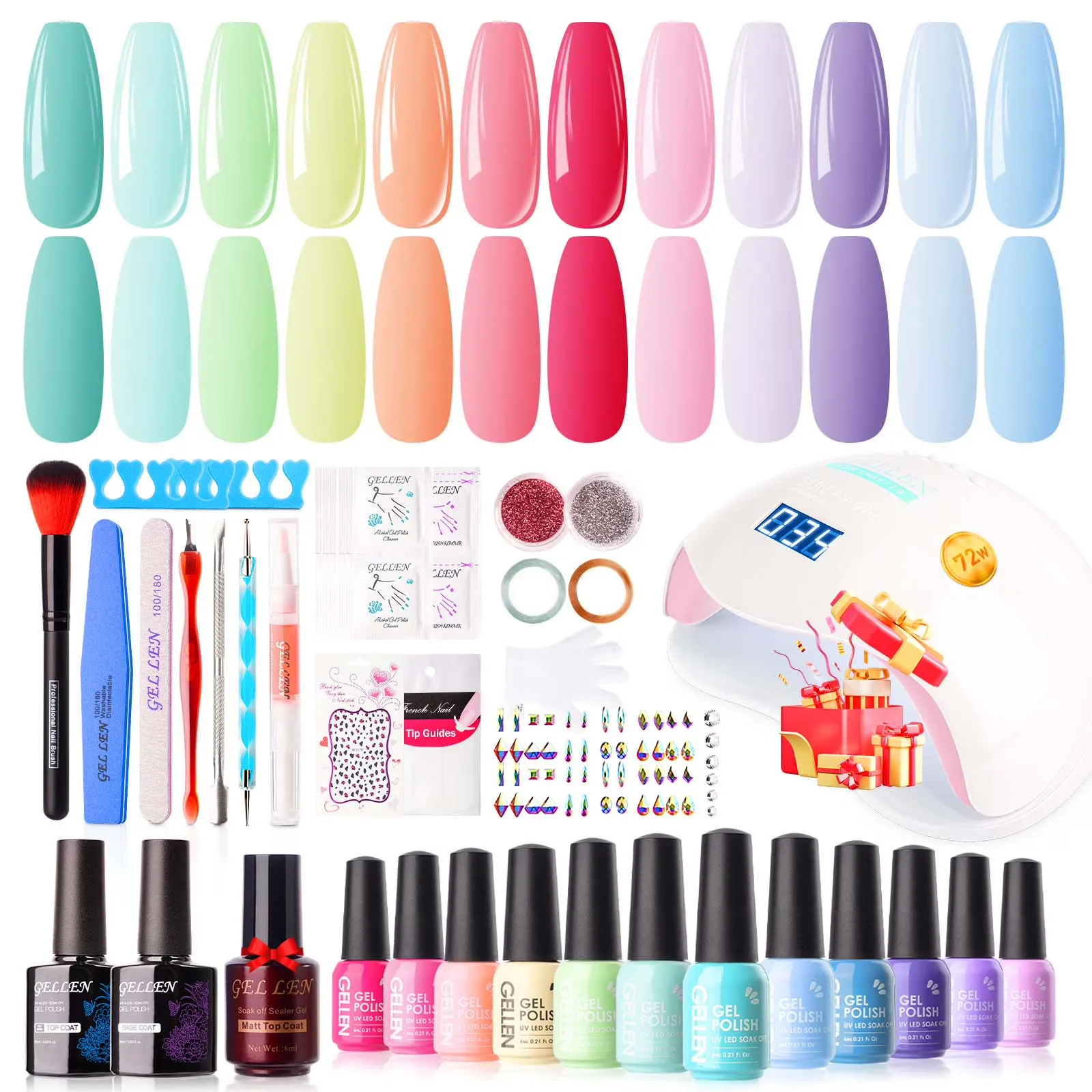 4. Gellen 12-Color Kit with 72W Lamp