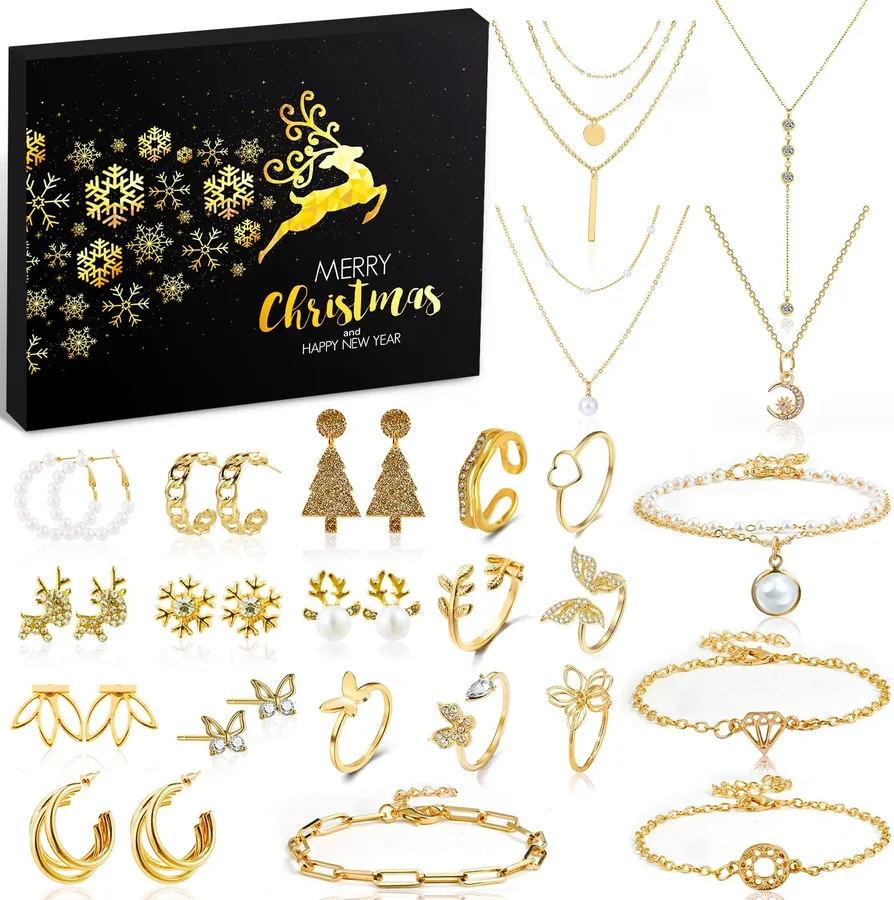 6. 24-Day Gold Jewelry Advent Calendar for Women