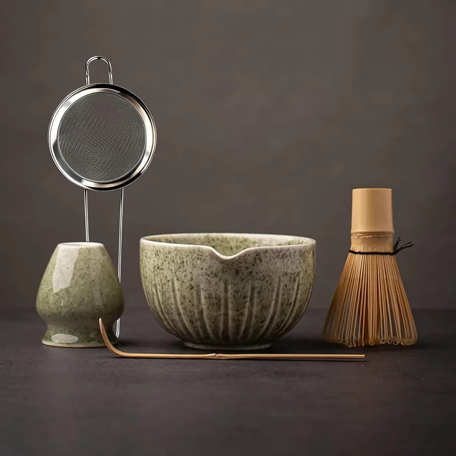 6. TANG PIN Matcha Set (15 oz Bowl, 100-Prong Whisk, Holder, Scoop & Sifter)