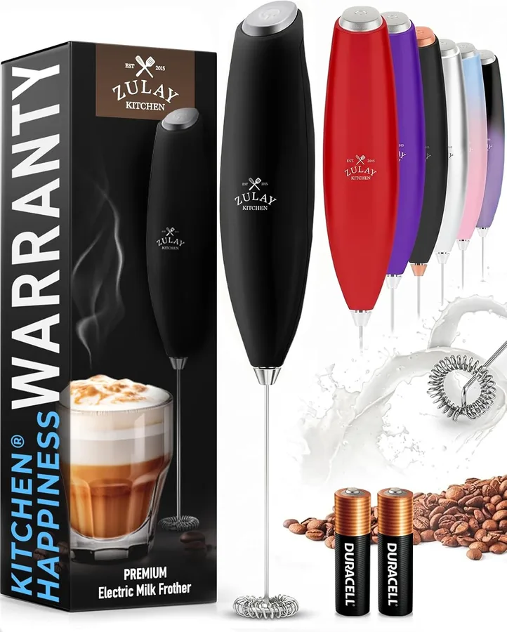 19. Zulay Kitchen Handheld Milk Frother with Stand