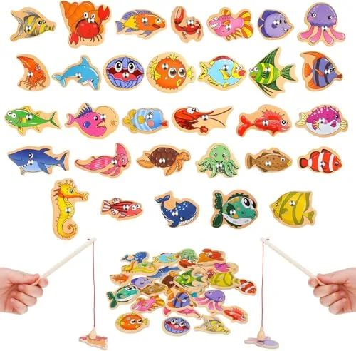 Playkidz Wooden Magnetic Fishing Game Set