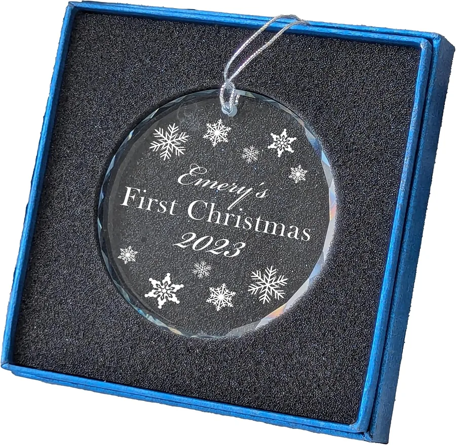 19. Personalized Crystal First Christmas Ornament (Name & Year)