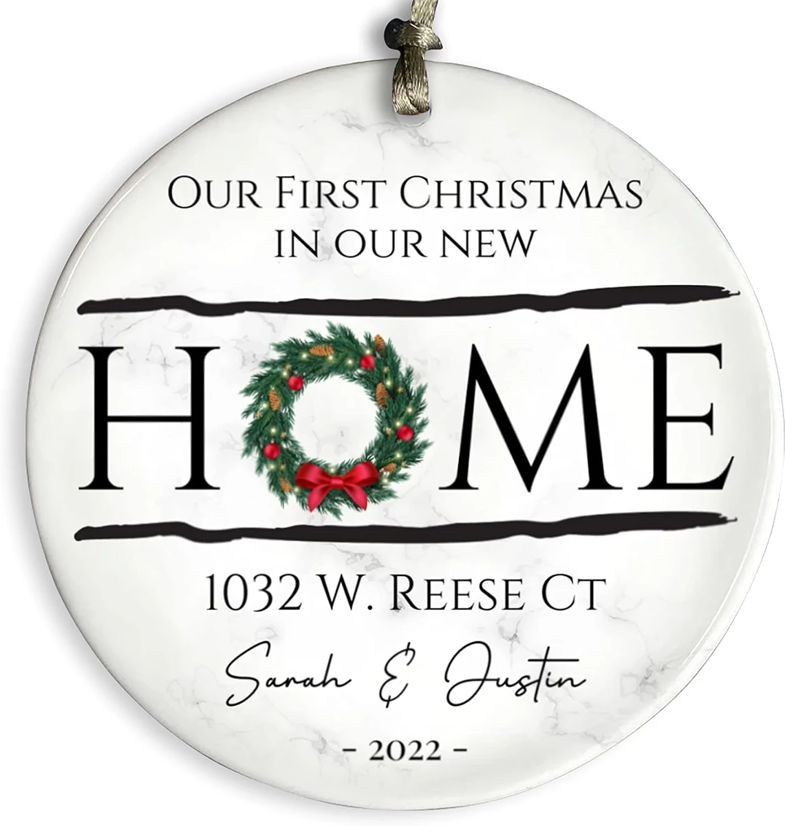 8. 'Our First Christmas in Our New Home' Personalized Ceramic Ornament