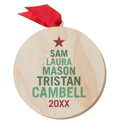 12. Shutterfly Family Name Tree Wooden Ornament (Round)