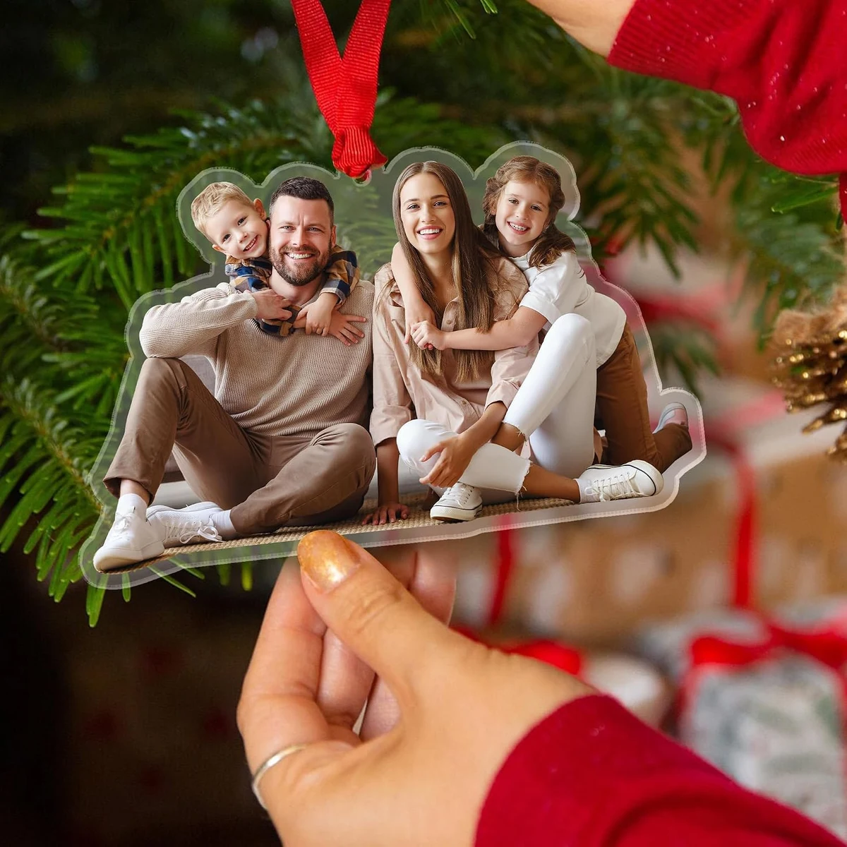 4. Personalized Acrylic Photo Ornament (Clear Holiday Shape)
