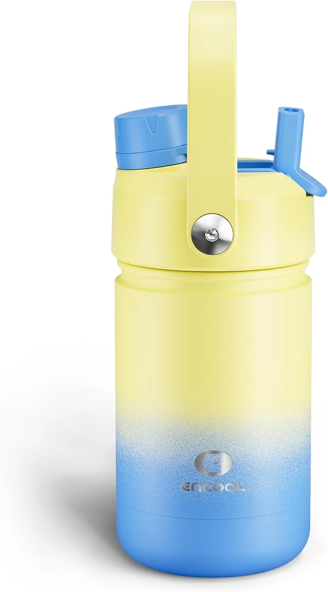 12. Kids Insulated Water Bottle with Straw (12 oz Stainless Steel)