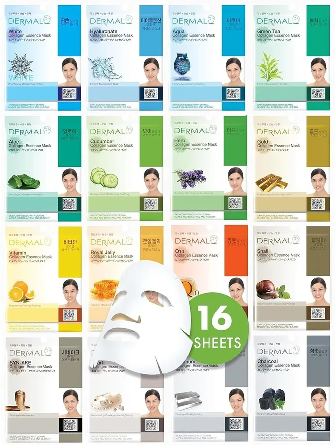 14. DERMAL Collagen Essence Sheet Mask Variety Pack (16 Masks)
