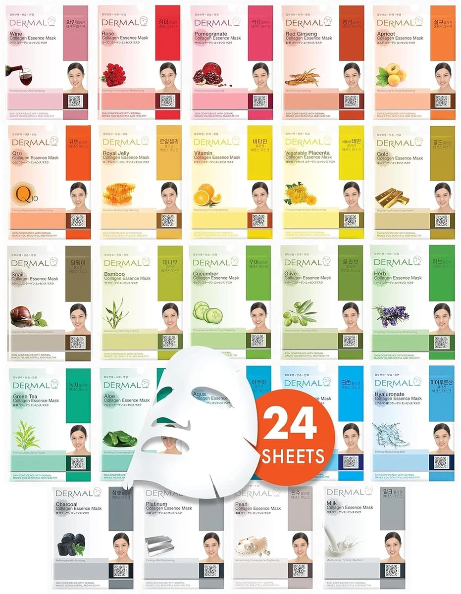 12. DERMAL Korean Sheet Mask Variety Pack (24)