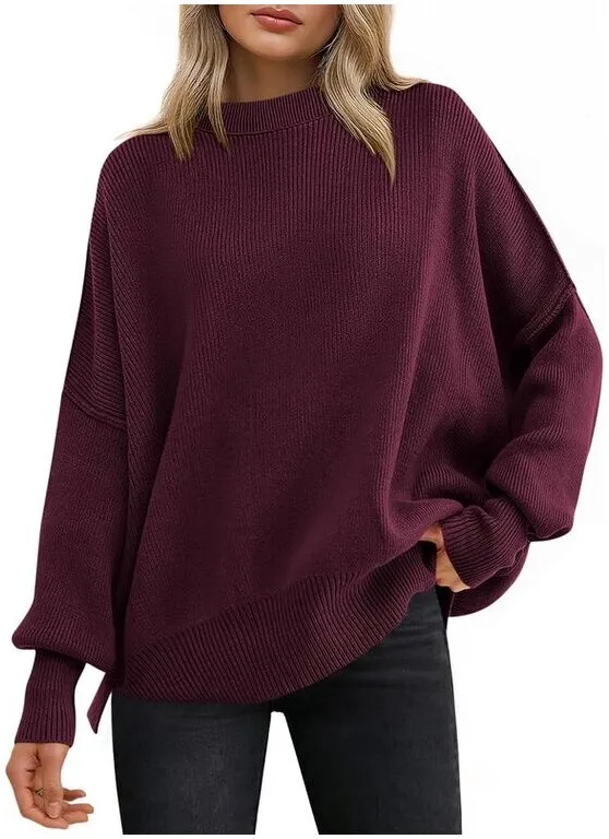15. ANRABESS Oversized Crewneck Sweater (Wine Red)
