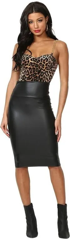 26. Cemi Ceri Faux Leather Pencil Midi Skirt