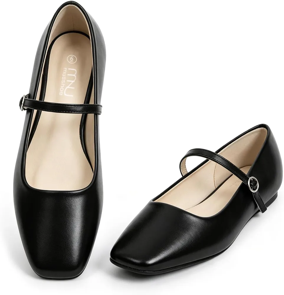 4. MUSSHOE Square-Toe Mary Jane Flats