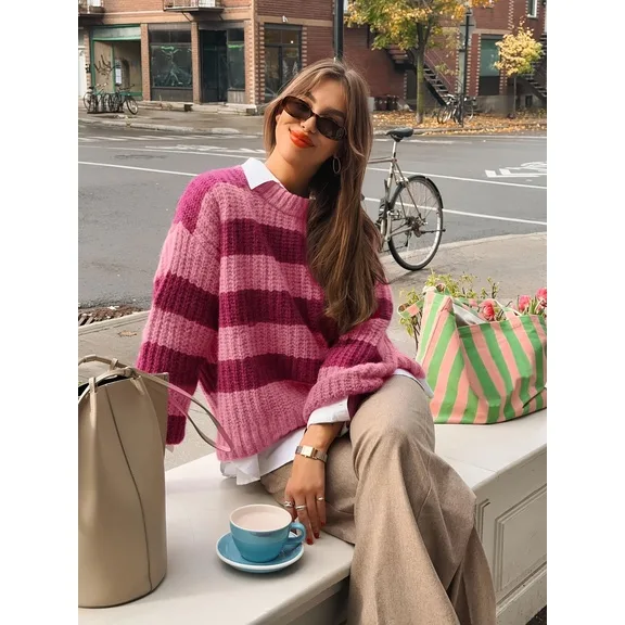 26. Contrast Striped Crewneck Sweater