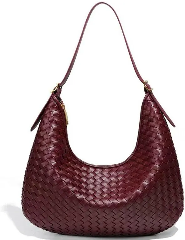 16. Woven Vegan Leather Shoulder Bag (Burgundy)