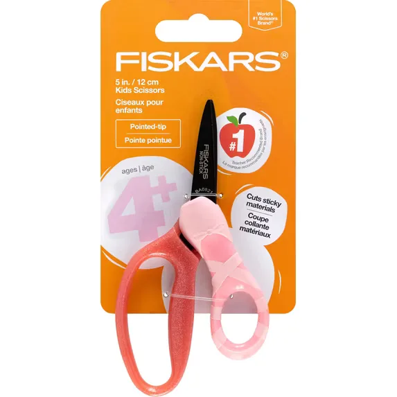 8. Fiskars Kids 5" Pointed Scissors (Blunt Tip for Beginners)