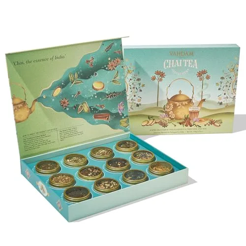 VAHDAM Chai Tea Gift Set (12 Varieties) Tin Caddy Gift Box