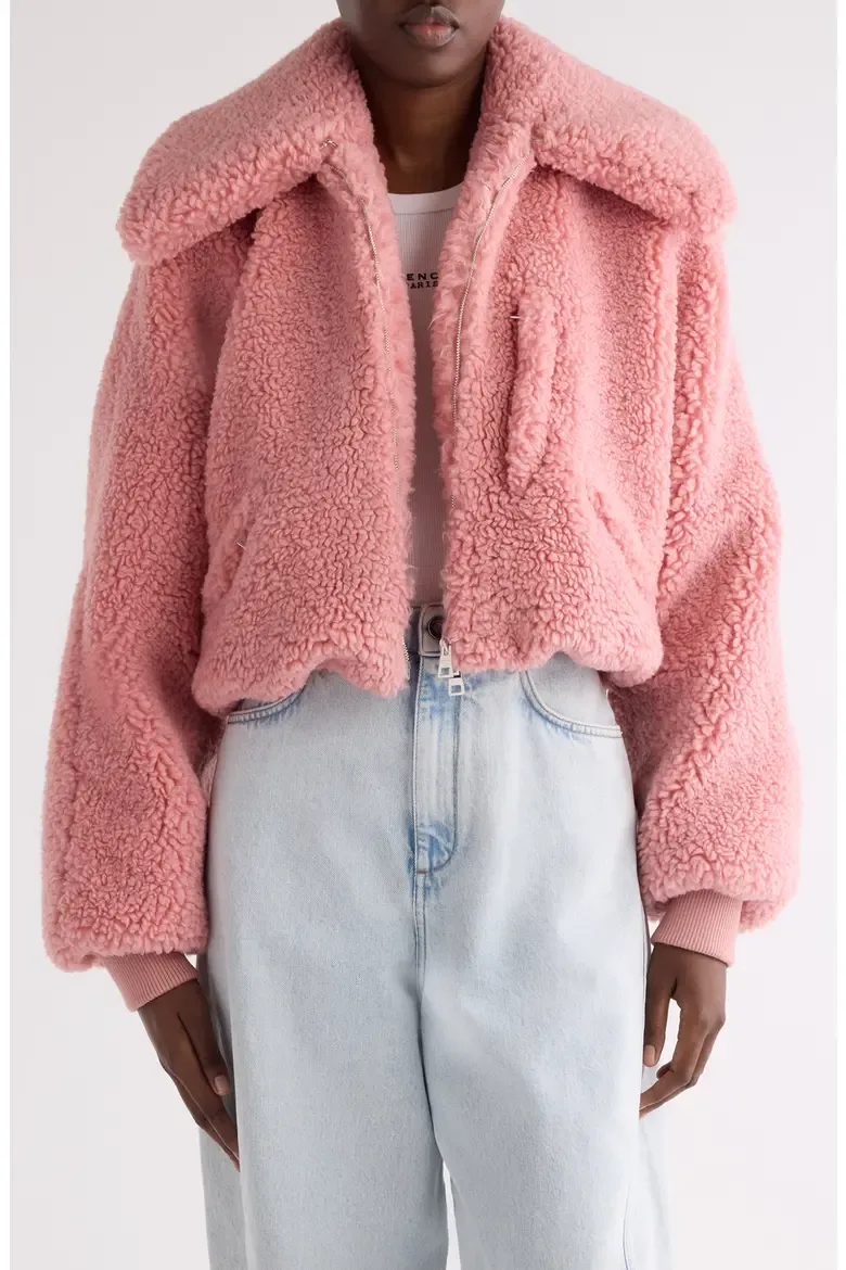 14. Cropped Slouchy Shearling Bomber Jackets
