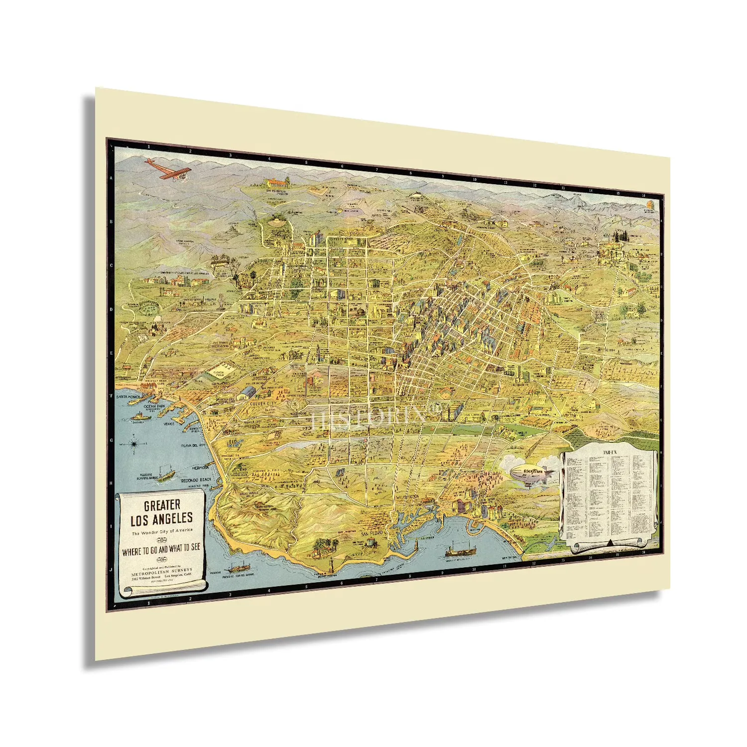 17. HISTORIX 1932 Los Angeles Map Vintage Poster