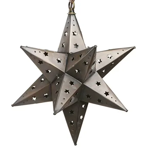 18. Mexican Tin Ornament (Hojalata) Star Lantern — Hand-Painted Folk Metal Light