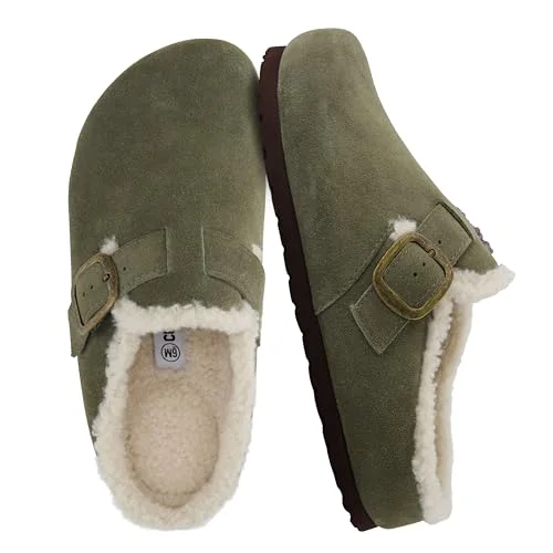 CUSHIONAIRE Fur-Lined Leather Clogs