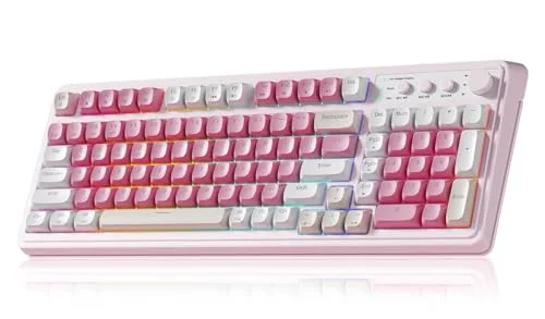AULA 99 Key Keyboard, Wireless Pink Gaming Keyboard Creamy with Number Pad