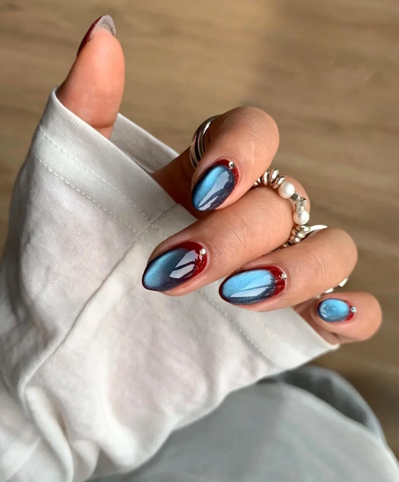 Red & Blue Cat Eye Press-On Nails (Etsy)