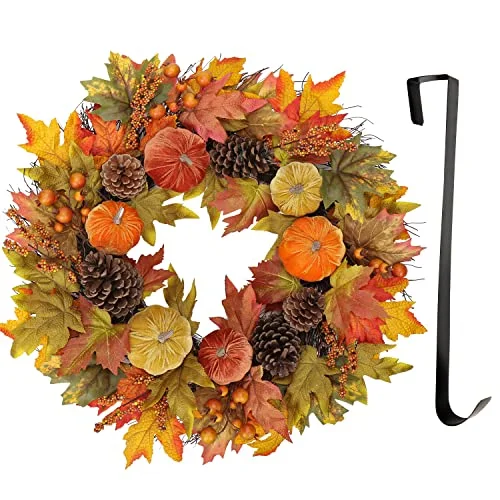 Velvet Pumpkin Fall Wreath 26"