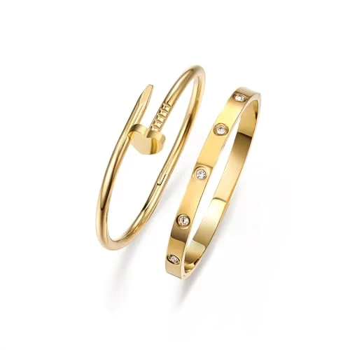 Gold Nail Bangle Bracelet Set