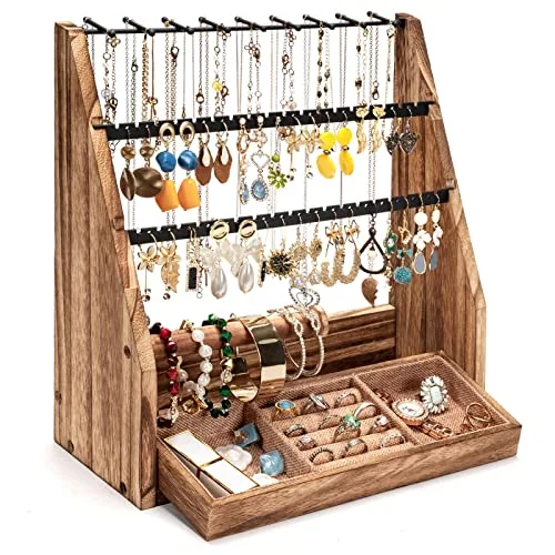 Rustic Wood 5-Tier Jewelry Organizer Stand